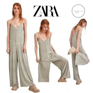 Zara Striped Flowy Jumpsuit with Straps Size Small